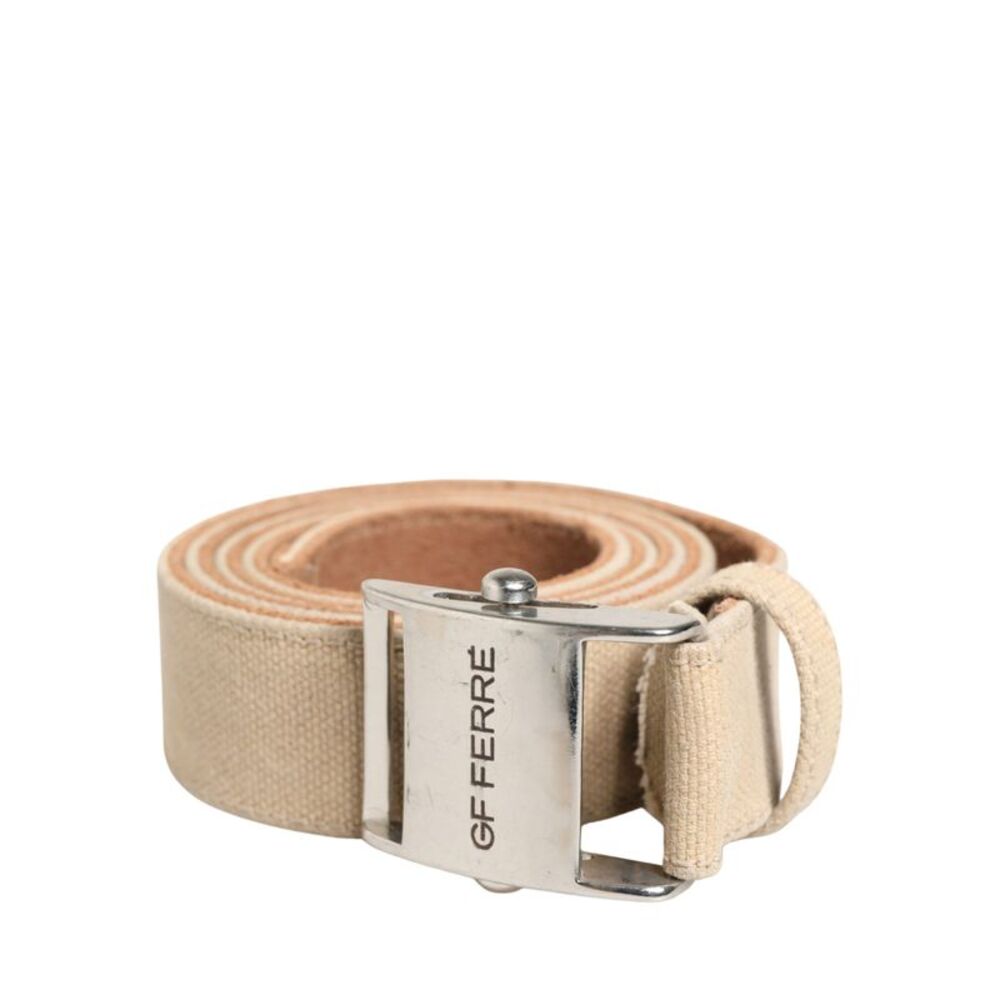 GF Ferre Men Beige Canvas Silver Metal Buckle Cintura Men's Belt